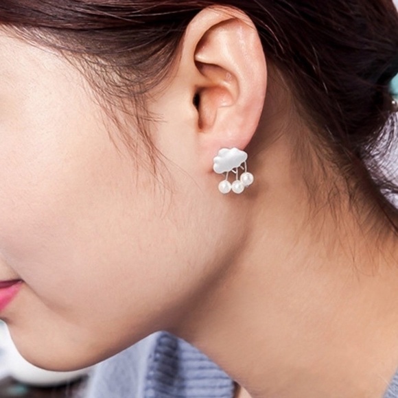 Any 2/$20! Silver Storm Clouds w/Pearl Raindrops Stud Earrings - Picture 6 of 9